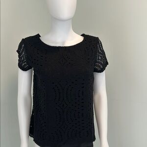 J. Crew Black Puff Sleeve Blouse with Cut Out Details